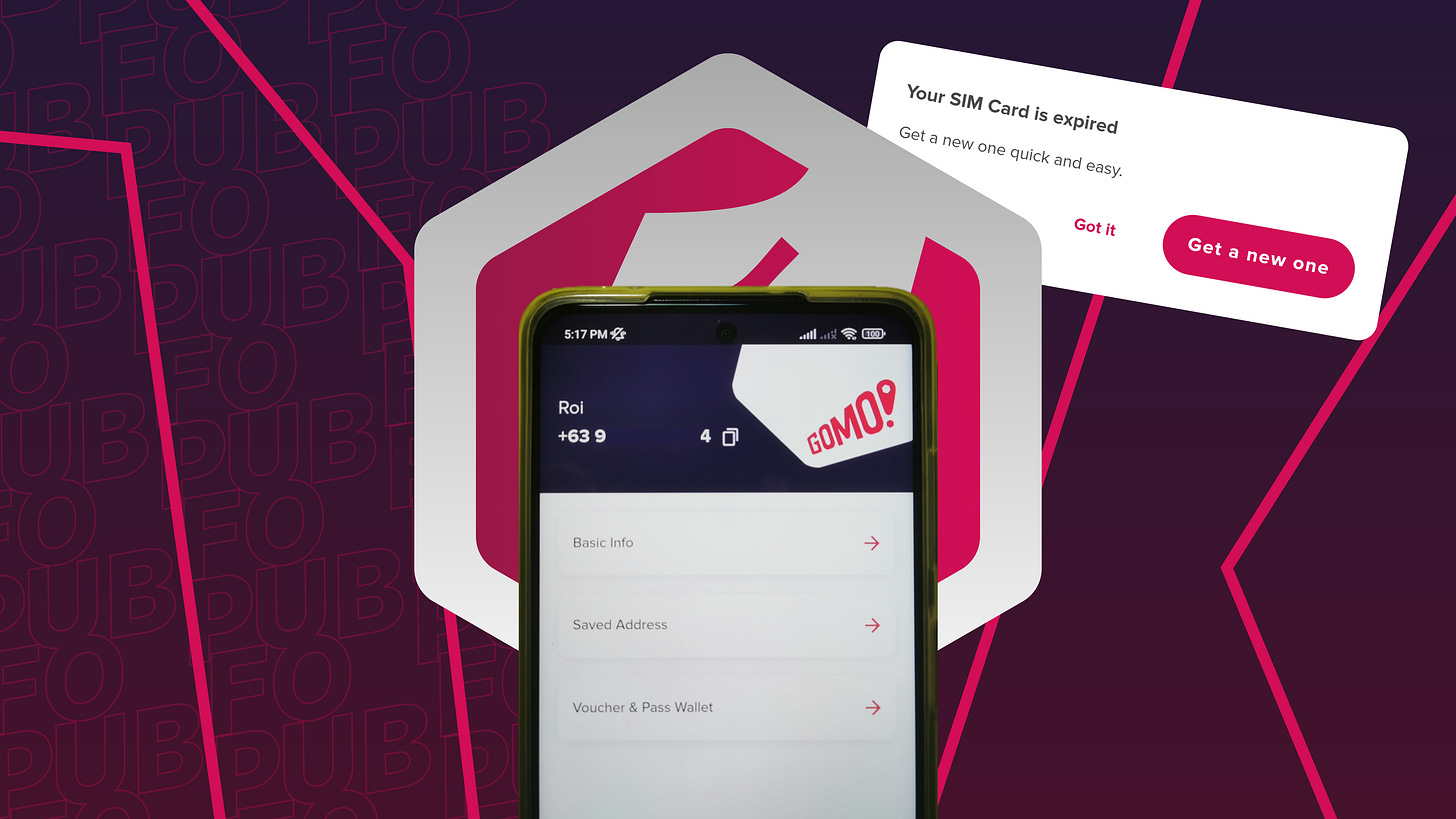Article Thumbnail: a phone with the GOMO Account page open with a SIM card expired notification in the background