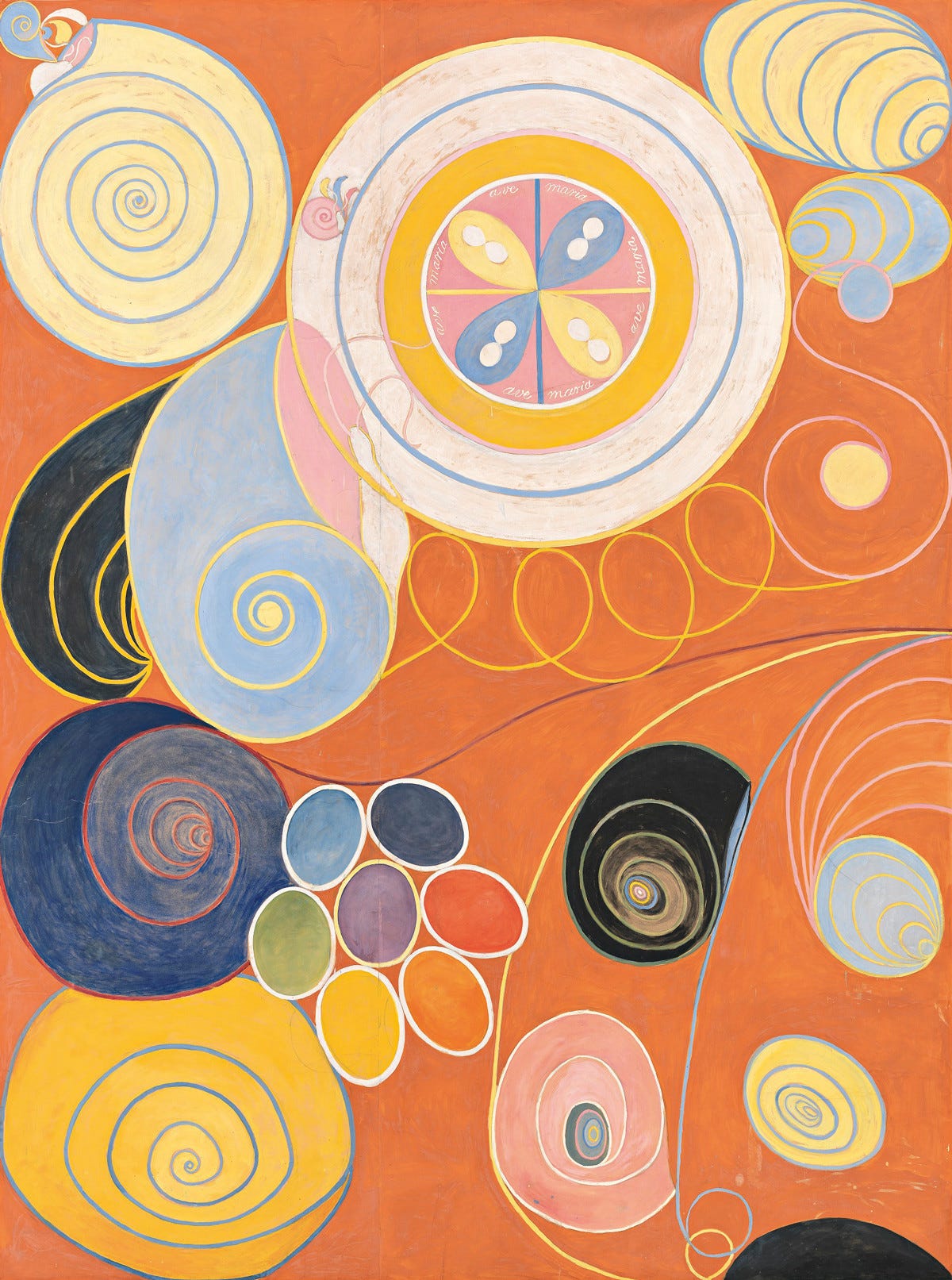Hilma af Klint, The Ten Largest, No. 3, Youth, an abstract painting with spirals and organic shapes, 1907 Hilma af Klint, The Ten Largest, No. 3, Youth, an abstract painting with spirals and organic shapes, 1907