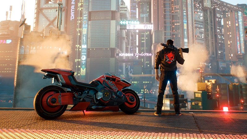 moto de Akira e protagonista de Cyberpunk de costa