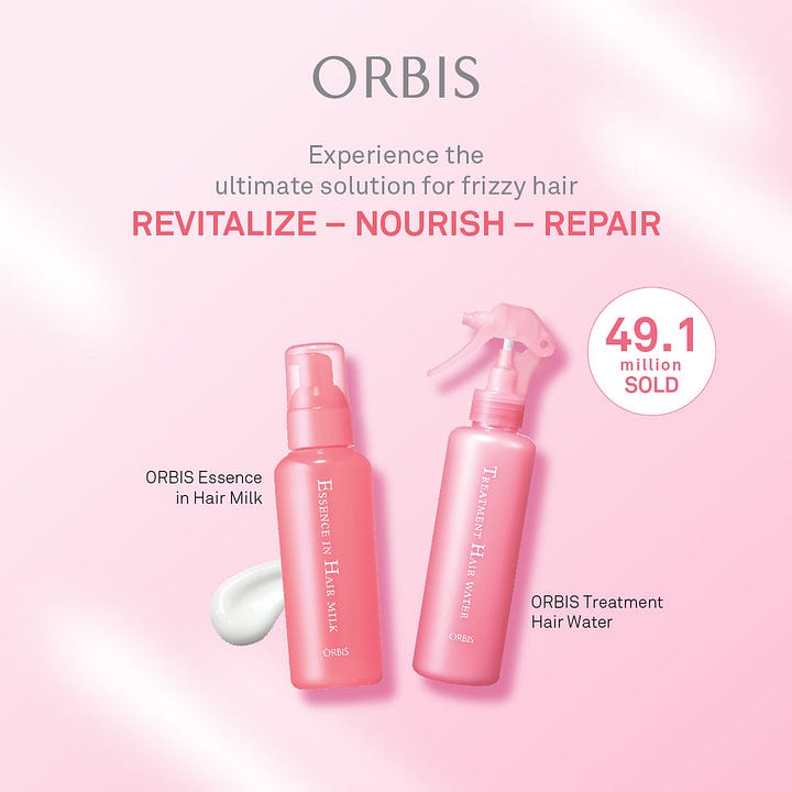 1. Orbis Hair Essence Milk and Water Spray 2. Predia Kose Scalp Head Spa bottle