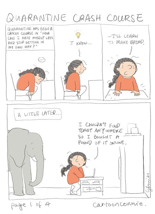 comic about self-care, self-love, and baking bread, by connie sun, cartoonconnie, illustration and comics
