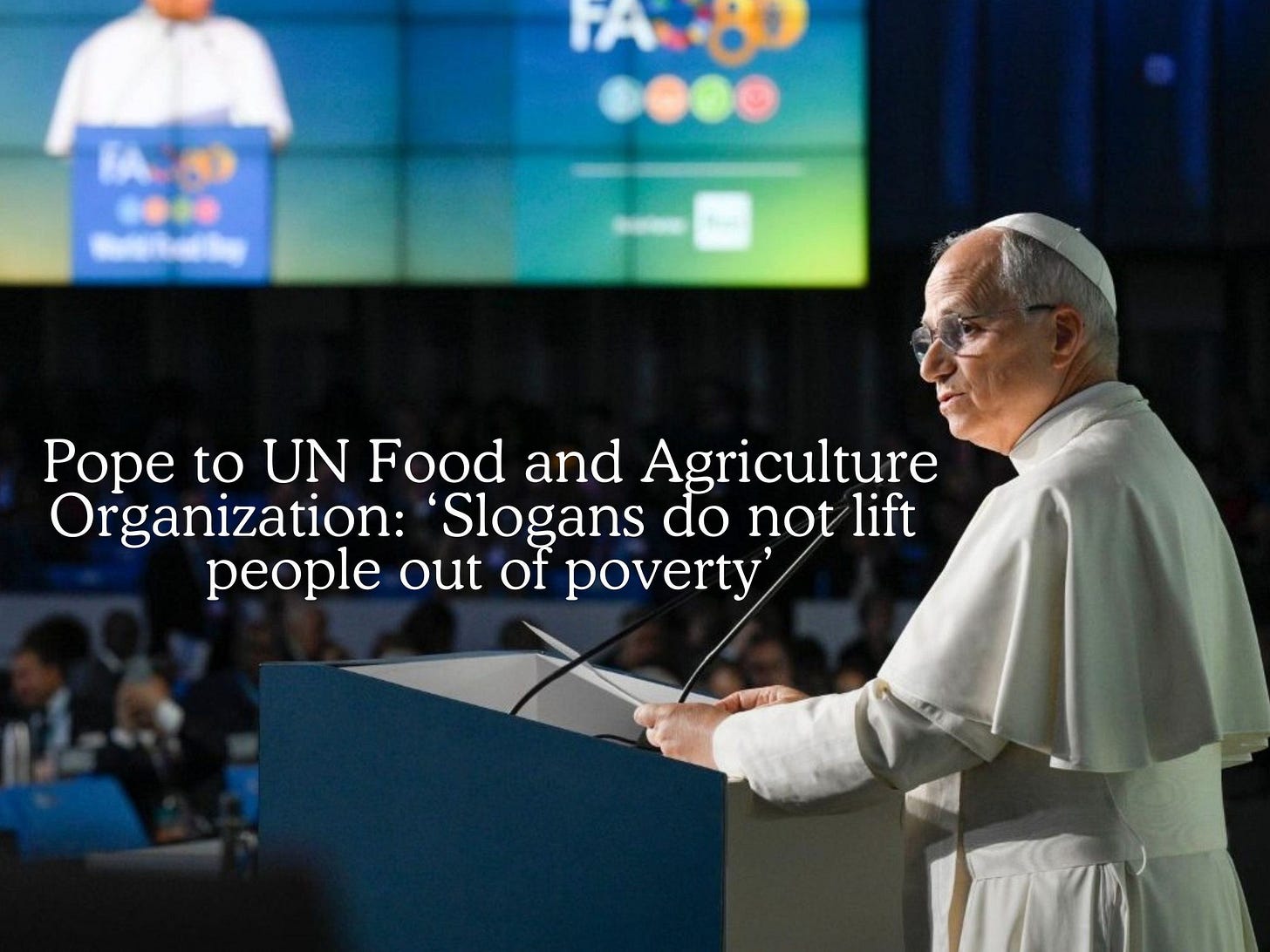 May be an image of text that says 'CBCP NEWS FAN:80 40 SRae Pope to UN Food and Agriculture Organization: 'Slogans do not lift people out of poverty'