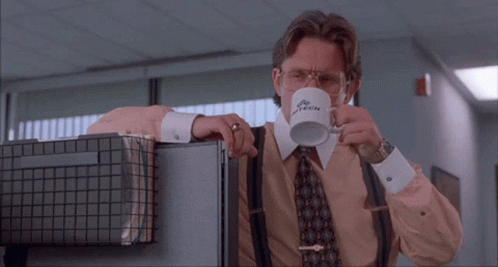 Milton Office Space Bill Lumbergh Drinking Coffee GIF | GIFDB.com