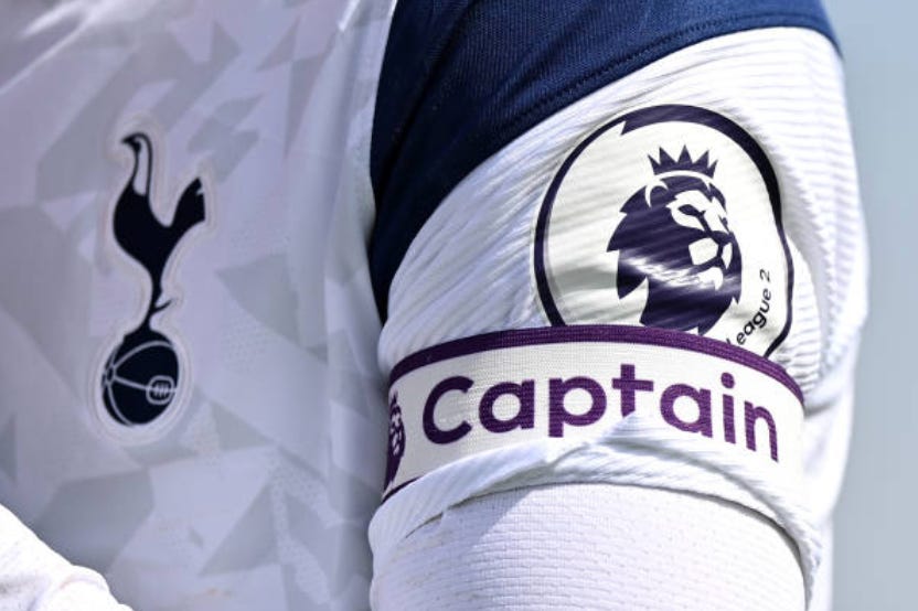  Tottenham Hotspur v Chelsea - Premier League 2 ENFIELD, ENGLAND - APRIL 18: The Captains armband of Jamie Bowden of Tottenham Hotspur is seen against the PL2 logo during the Premier League 2 match between Tottenham Hotspur and Chelsea at Tottenham Hotspur Training Centre on April 18, 2021 in Enfield, England. (Photo by Justin Setterfield/Getty Images) (Photo by Justin Setterfield/Getty Images)
