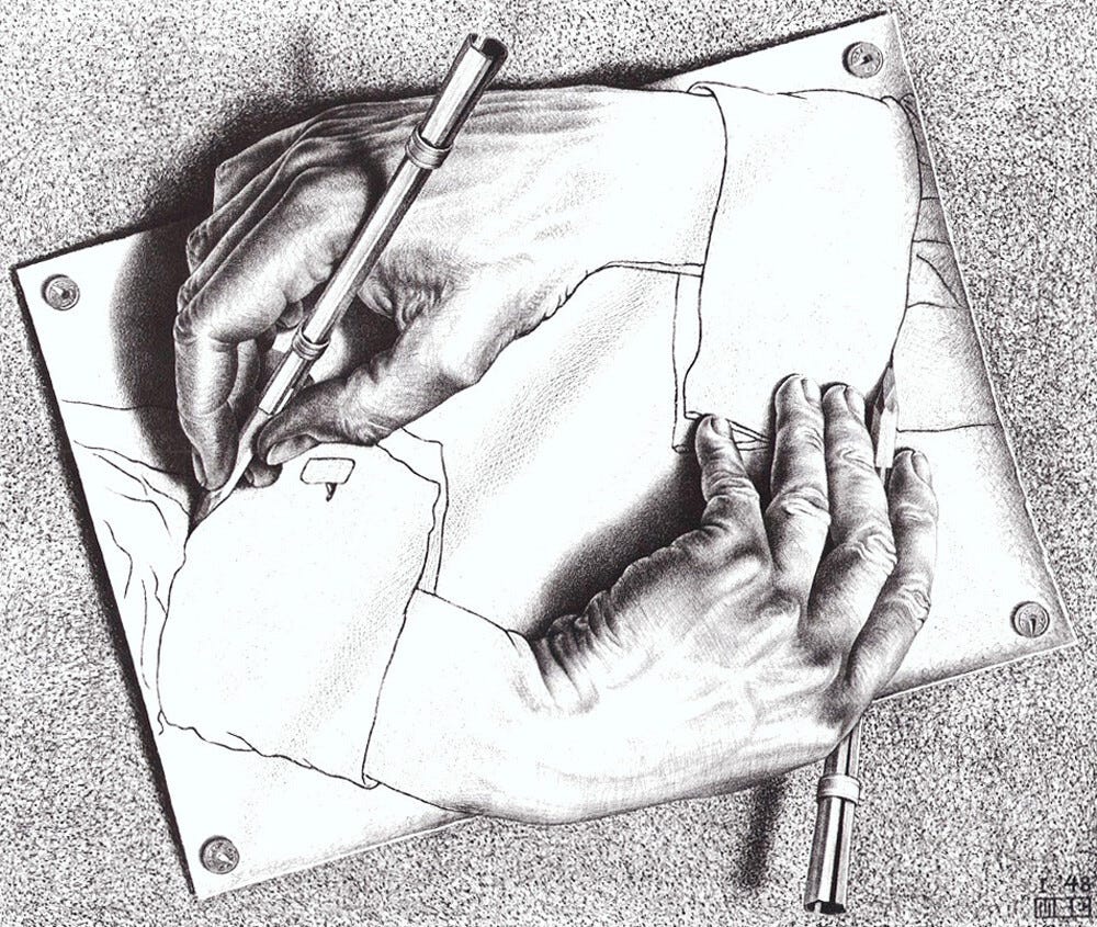 Drawing Hands Art Print by M.C. Escher | King & McGaw Drawing Hands Art Print by M.C. Escher | King & McGaw