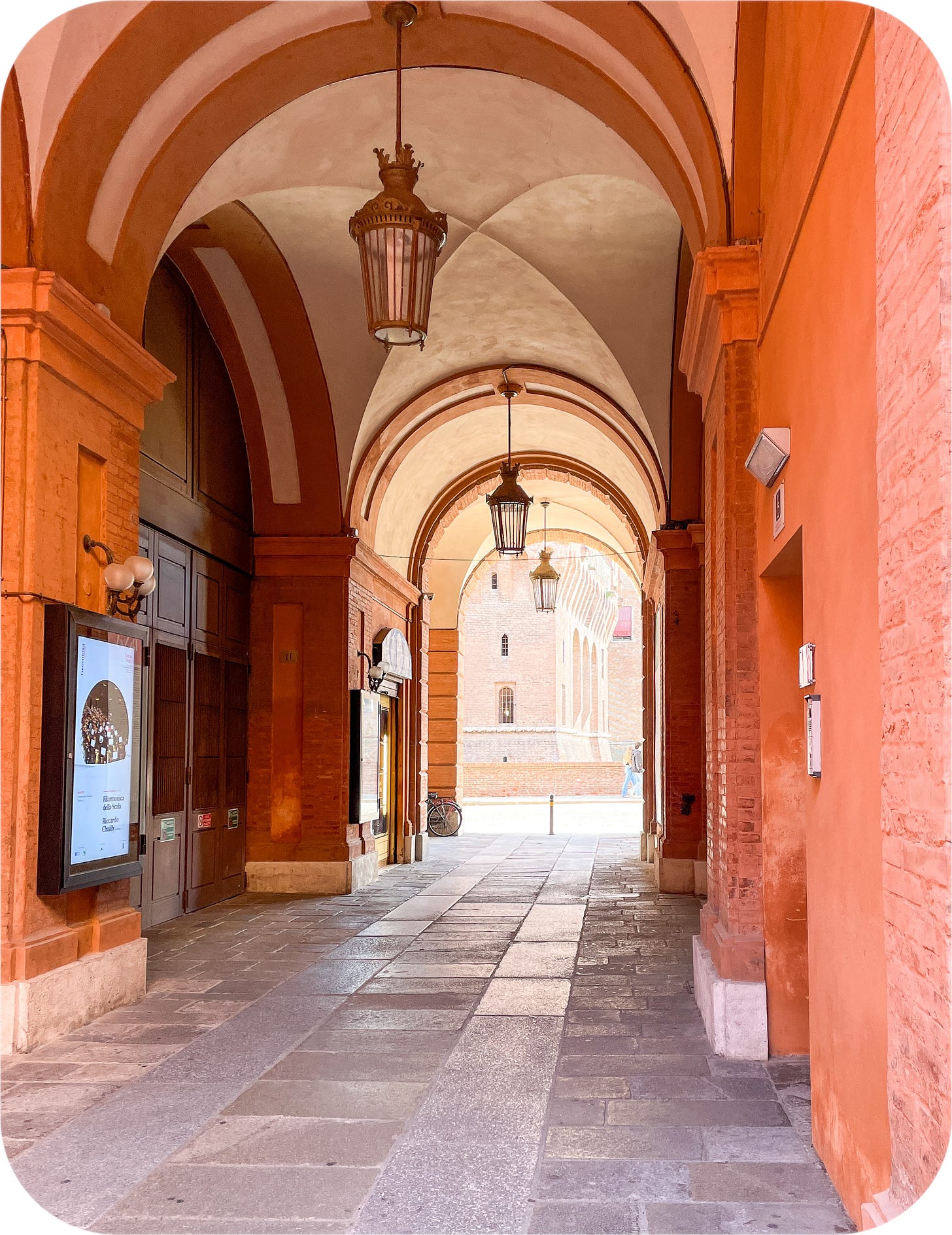 Loggia in the historic center of Ferrara, Italy