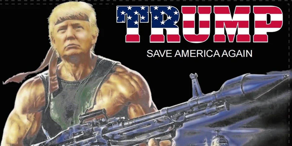 Trump as Rambo.