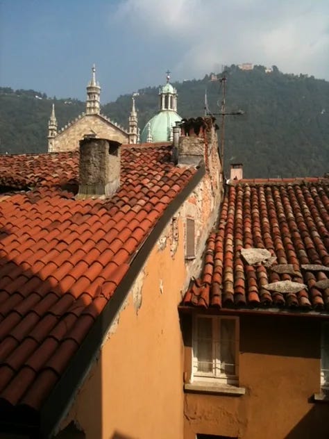 Top L>R: eloping at NYC city hall, digging our dream Italian garden, at the ospedale just born, Como rooftops, persimmon tree in winter, receiving my Itallian citizenship, hiking with Giorgio, teaching yoga at Villa Olmo, eating...again!