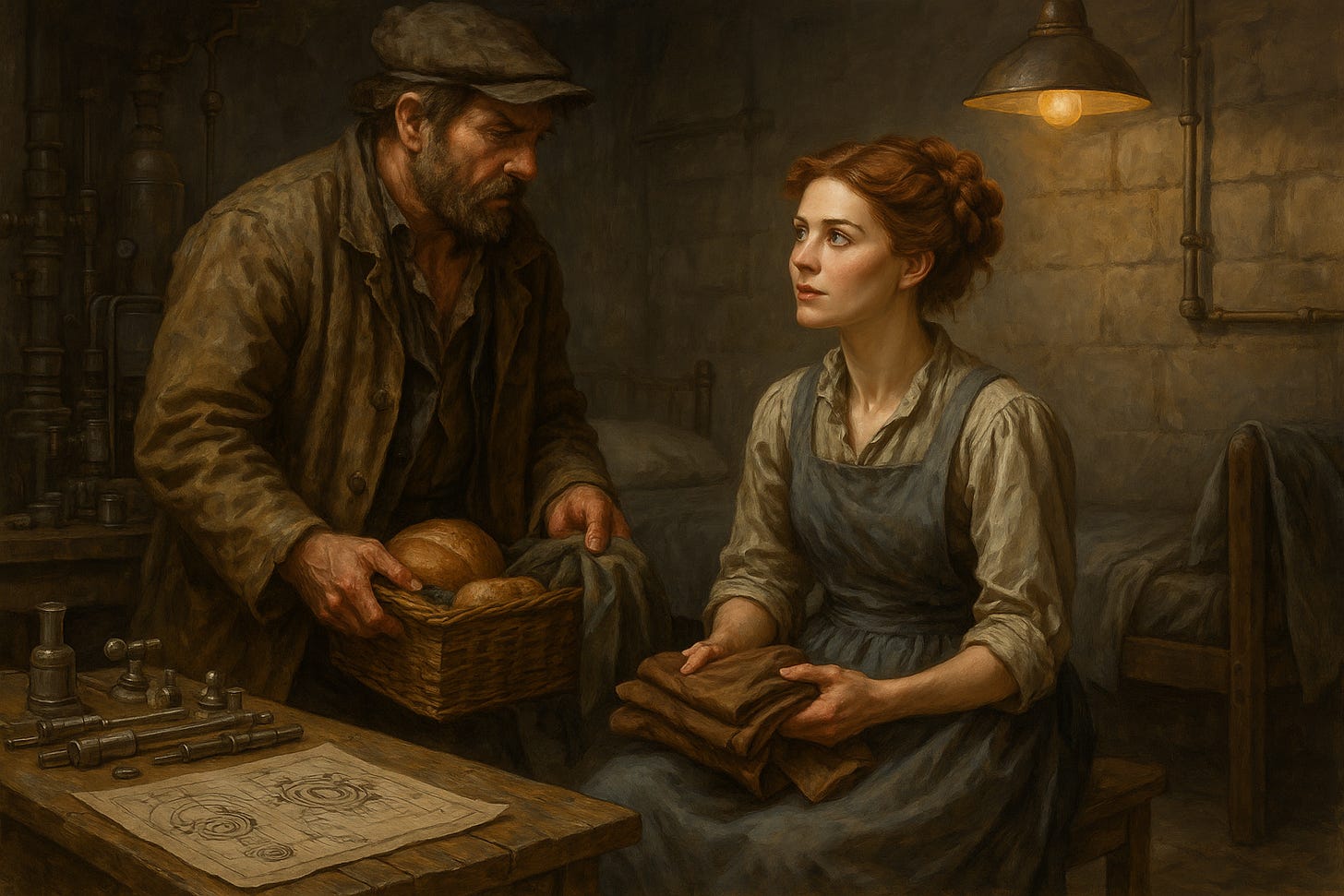 Stubbings brings Berenice clothing and food to her rough lab