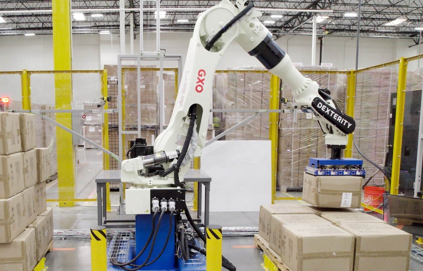 GXO tests Dexterity robots and AI for depalletizing, labeling, and  repalletizing - Automated Warehouse