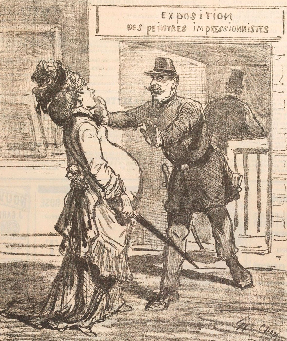 Caricature of the third Impressionist exhibition "Madam, don't enter, it would not be prudent".
