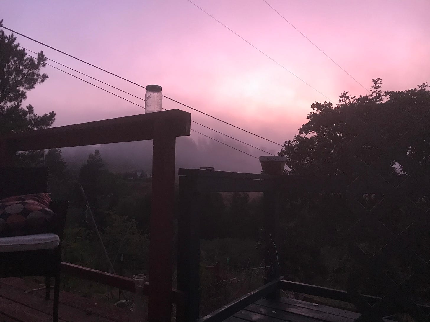 A lavender sunrise on a deck