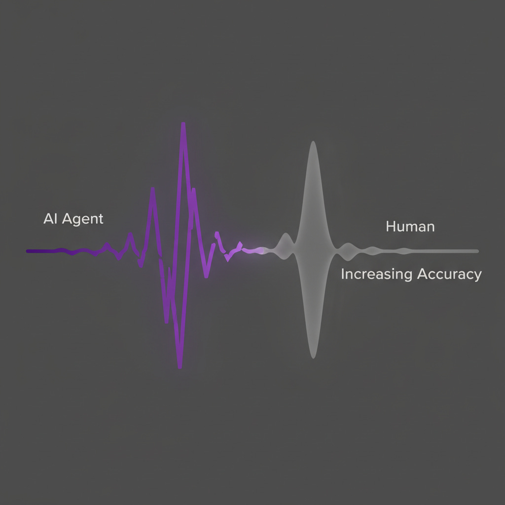 Abstract visualization of AI agent responses converging with human responses, indicating high accuracy.