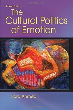 Couverture du livre The Cultural Politics of Emotions, une peinture avec des formes abstraites qui s'entremêlent sur un fond dégradé mauve