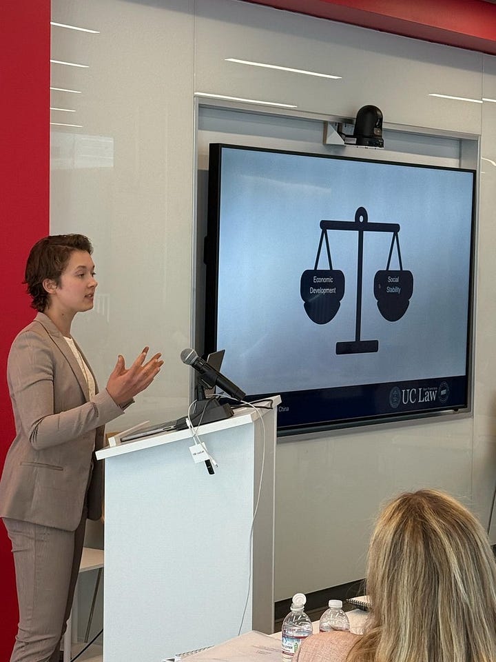 The author at various speaking events, plus a picture of a laptop and a "Stop AI" sign.