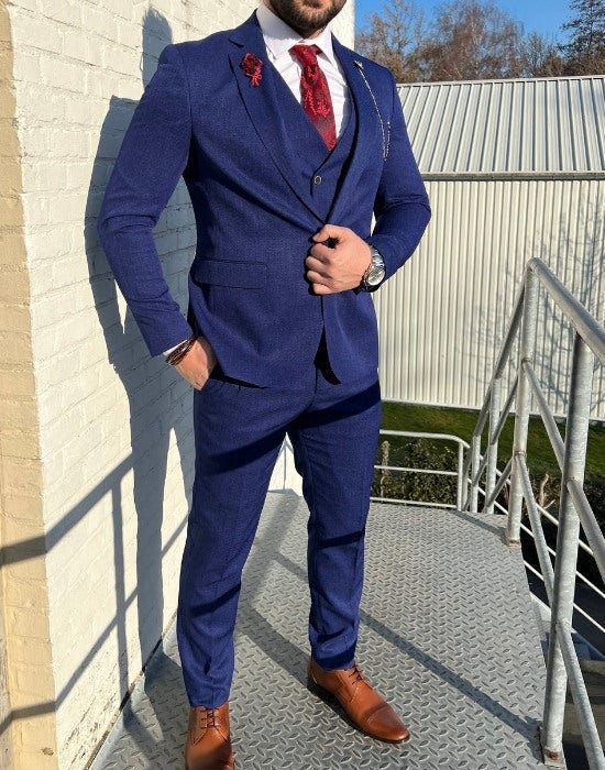 Blauw Pak Schoenen Blauw Trouwpak Blauw Pak Bruine Schoenen Royaal Blauw  Kostuum