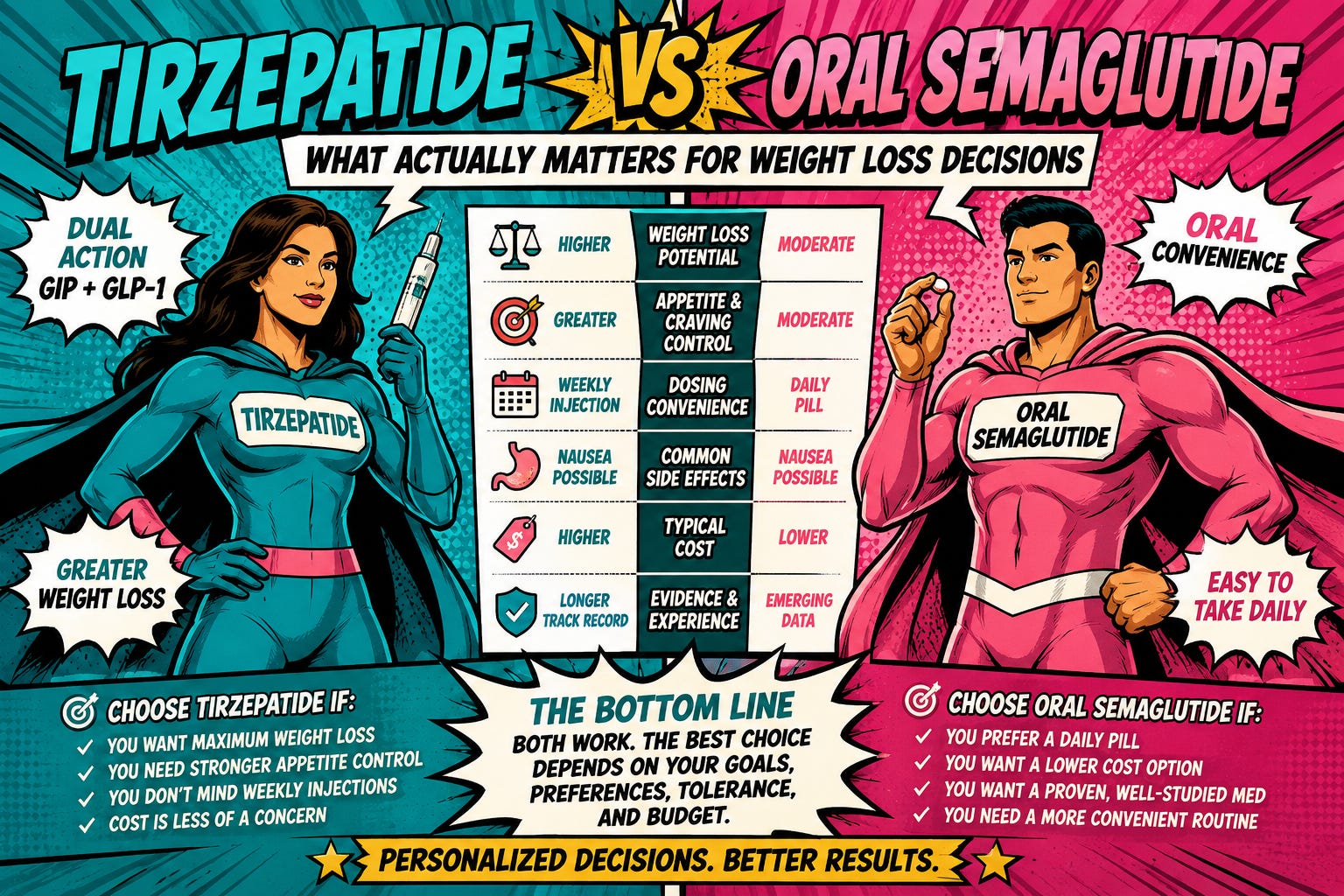 Tirzepatide vs Oral Semaglutide: What Actually Matters for Weight Loss  Decisions