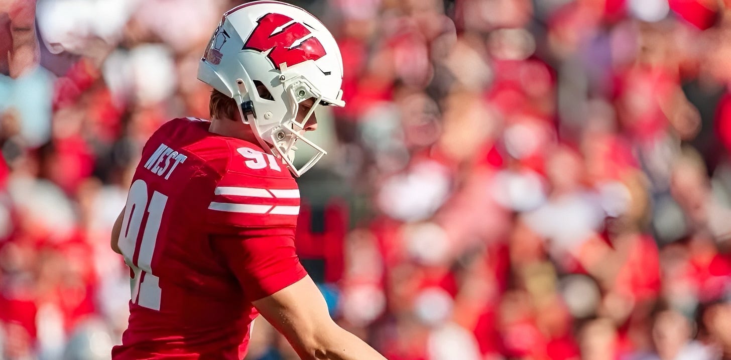 Wisconsin Badgers punter Hunter Sean West at Camp Randall Stadium during a game against Ohio State. 