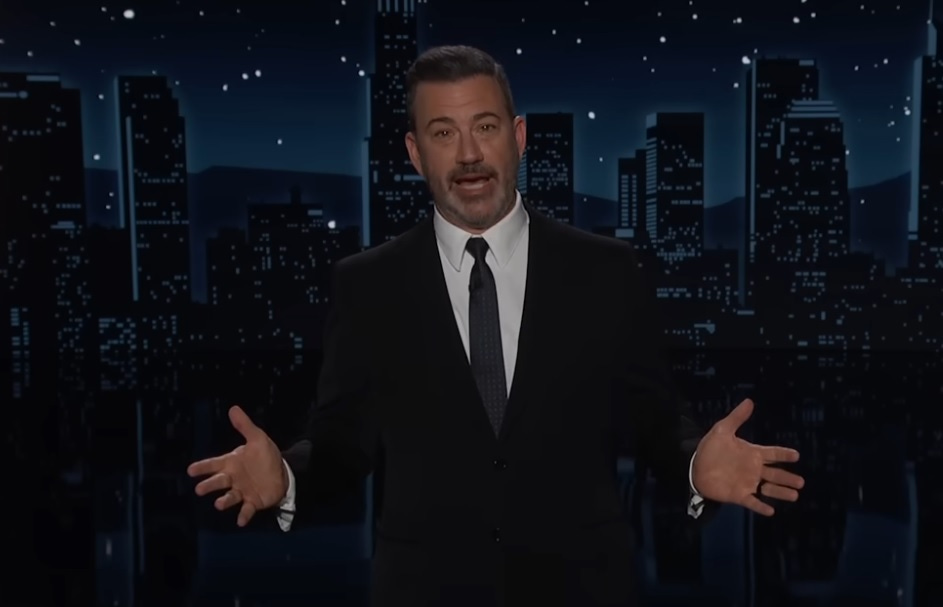 Screenshot of Jimmy Kimmel during his monologue, his arms spread as he makes a point Screenshot of Jimmy Kimmel during his monologue, his arms spread as he makes a point