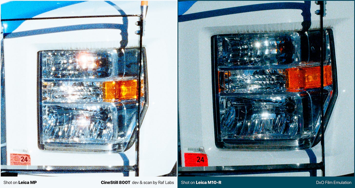 Image comparison between Real CineStill 800T and DxO FilmPack 8