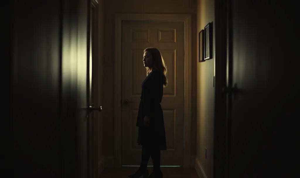 A woman hesitates in front of a closed door in a quiet hallway, symbolizing the moment why you ignore your intuition or finally listen to it. A woman hesitates in front of a closed door in a quiet hallway, symbolizing the moment why you ignore your intuition or finally listen to it.