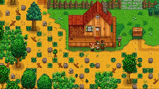 Intro scene from Stardew with Lewis and Robin roasting your crusty-ass farm :(