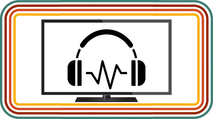 Illustration of a TV screen displaying Black headphone icon and soundwave at the center.