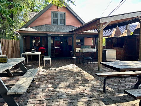 restaurant, tables, sign, brisket, bread