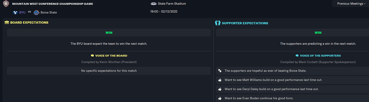 Football Manager 2023 Match Expectations