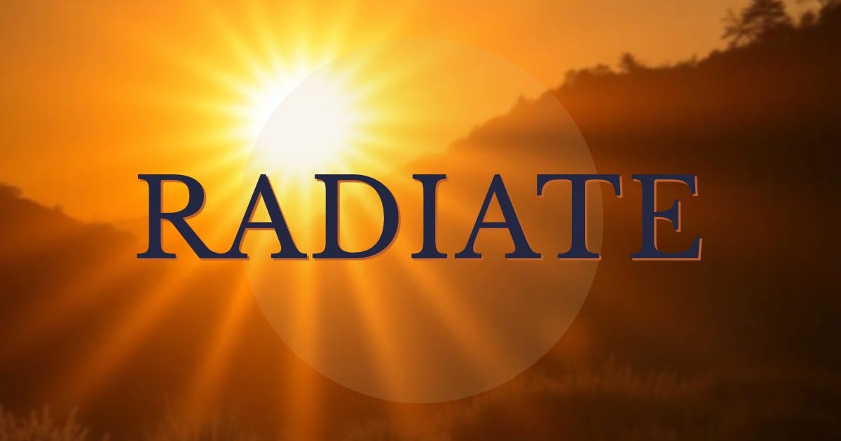 Sun and its rays with text overlay RADIATE