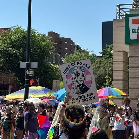 8 photos of a Pride parade. One photo of the Colorado Supreme Court Building with text reading "Liberty and Justice for All"