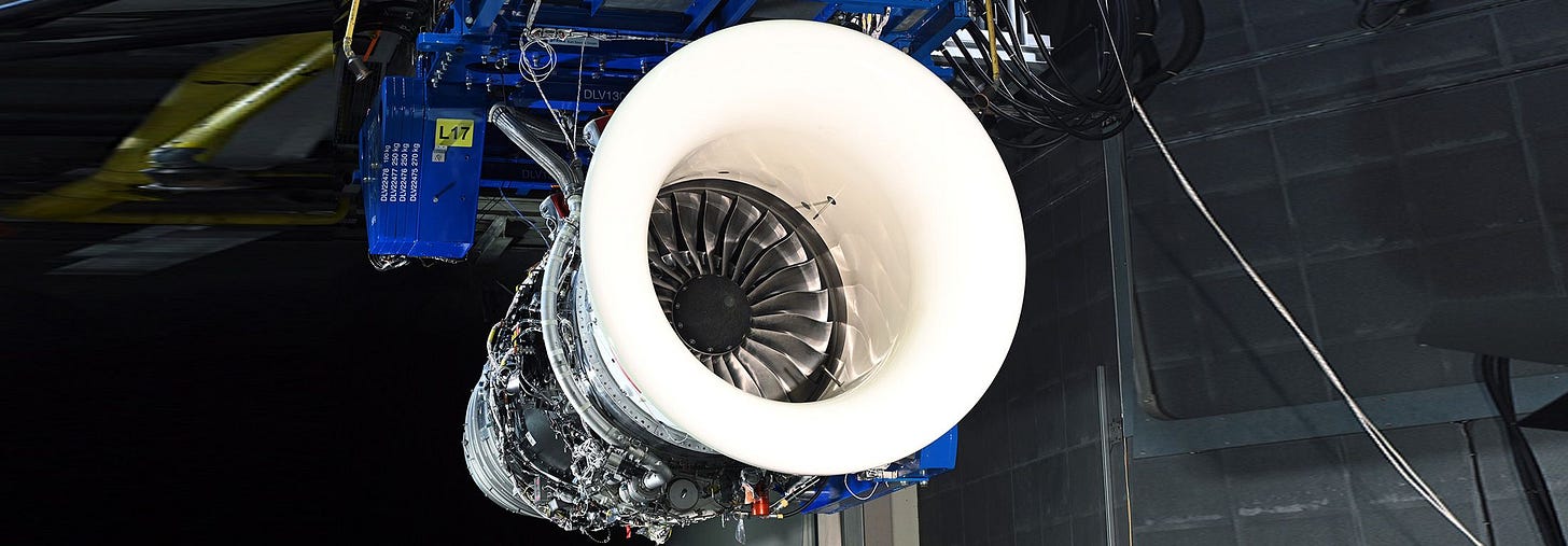 Rolls-Royce Pearl 700 engine mounted on a test stand