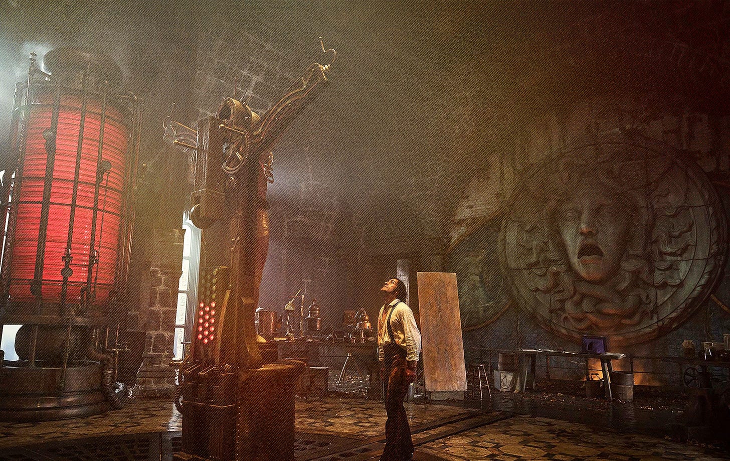 Victor Frankenstein (Oscar Isaac) works on his creation (Jacob Elordi) in Guillermo del Toro’s Frankenstein Victor Frankenstein (Oscar Isaac) works on his creation (Jacob Elordi) in Guillermo del Toro’s Frankenstein