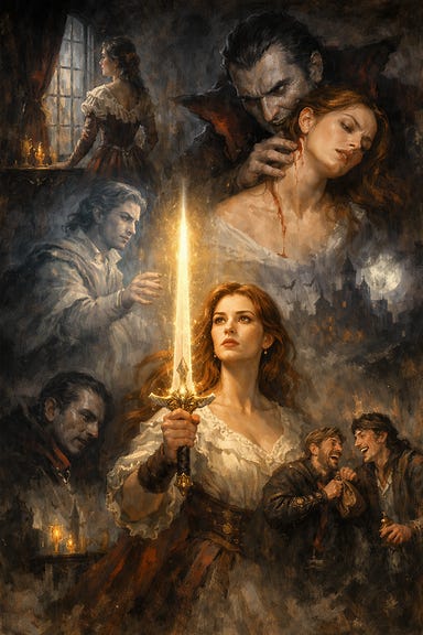 Ireena vision montage in Barovian Gothic style