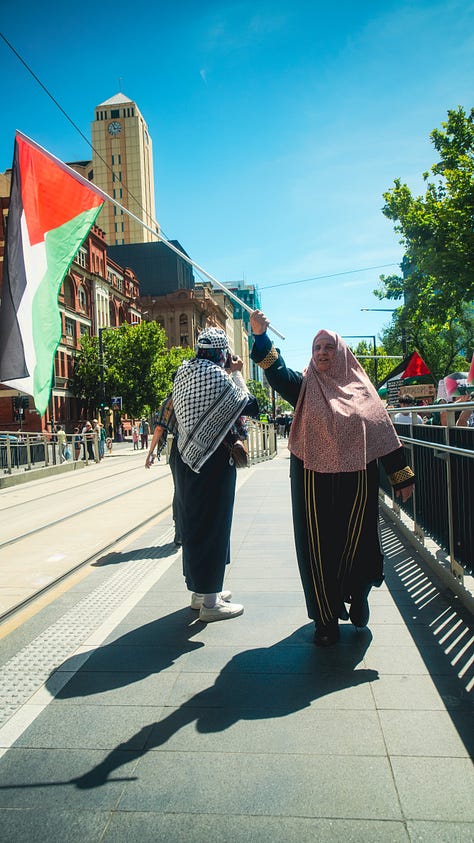 Selection of nine images taken at a Rally for Palestine on Kaurna Country