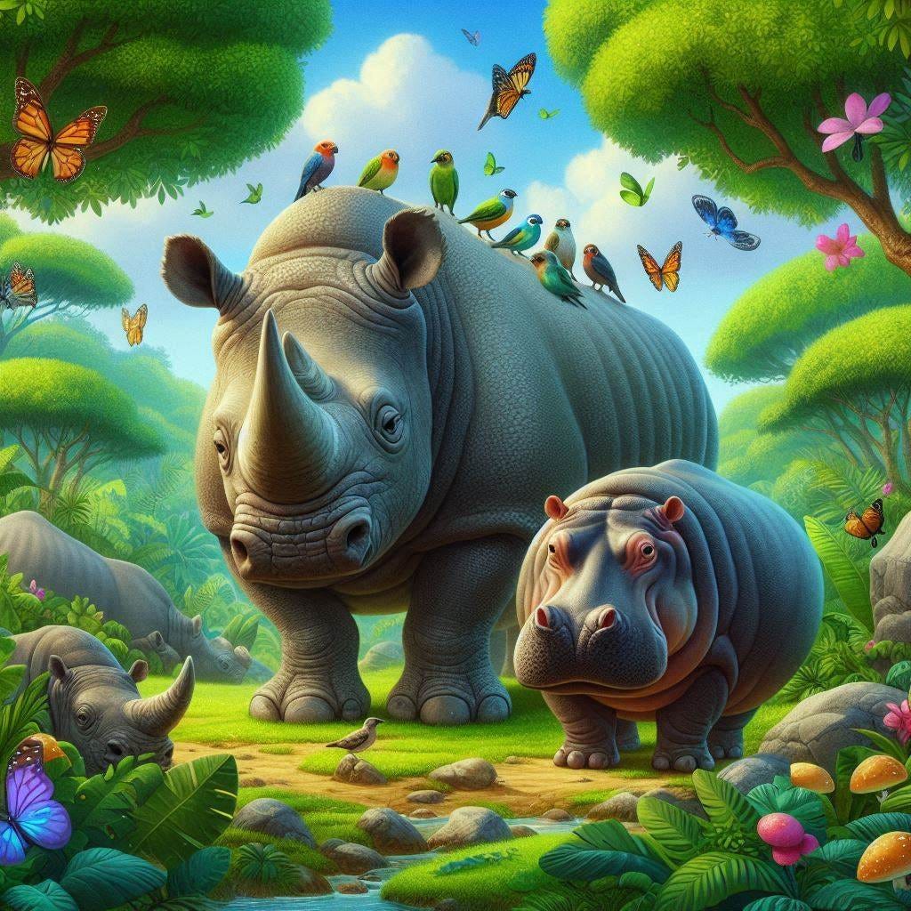 a rhinoceros and a hippopotamus