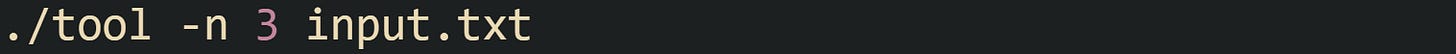 ./tool -n 3 input.txt
