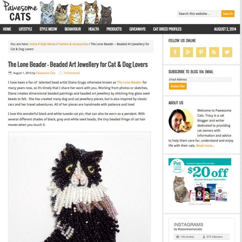Pawesome Cats blog feature The Lone Beader bead embroidery beadwork etsy cat jewelry beads Pawesome Cats blog feature The Lone Beader bead embroidery beadwork etsy cat jewelry beads