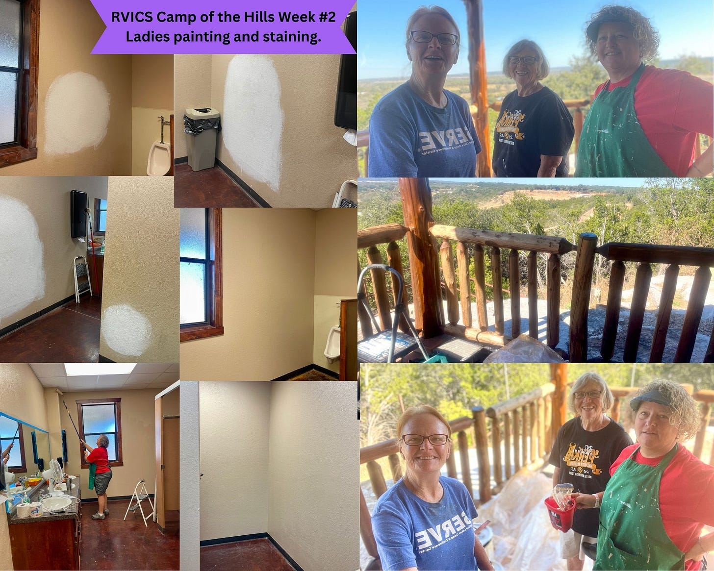 I used Canva to make this photo collage of the ladies painting and staining work.