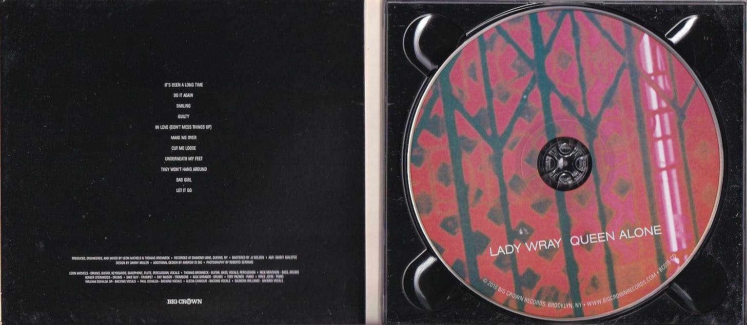 a scan of the tracklist and disc for Queen Alone by Lady Wray. a scan of the tracklist and disc for Queen Alone by Lady Wray.