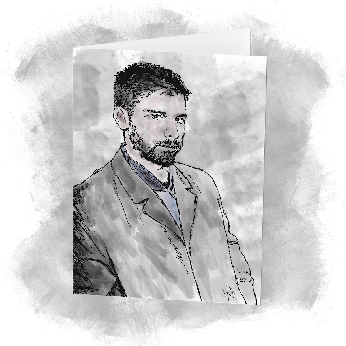 Young man in a trenchcoat. Sketch art by Don Rice.