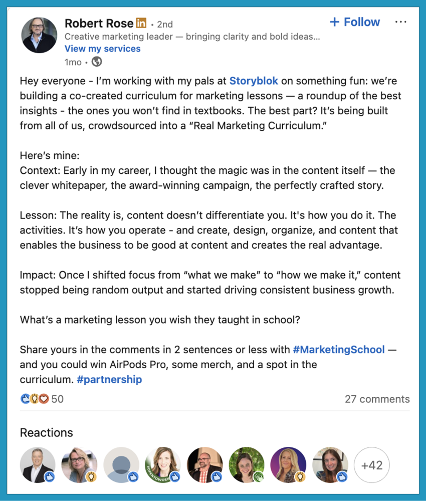 B2B content marketing example: Storyblok's Real Marketing Curriculum