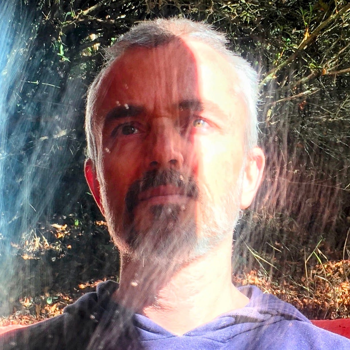 A man with silver-gray hair and beard looking thoughtfully upward and to the side, wearing a blue hoodie. He's photographed outdoors with natural lighting creating interesting shadows and highlights across his face. The background shows weathered wooden fence posts and dried vegetation, giving the image a contemplative, artistic quality with warm natural tones. A man with silver-gray hair and beard looking thoughtfully upward and to the side, wearing a blue hoodie. He's photographed outdoors with natural lighting creating interesting shadows and highlights across his face. The background shows weathered wooden fence posts and dried vegetation, giving the image a contemplative, artistic quality with warm natural tones.
