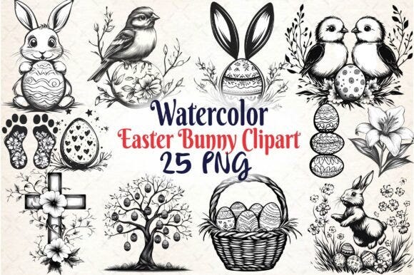 Easter Black and White Clipart Bundle