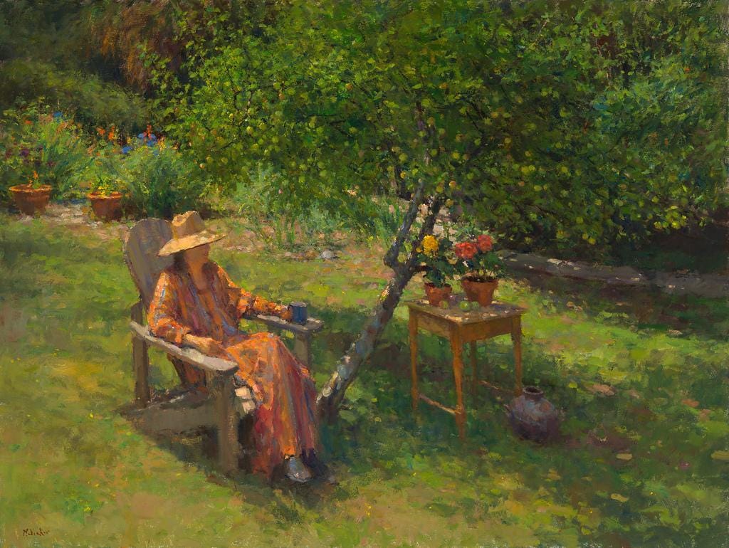 A person sitting in a chair in a garden
Description automatically generated A person sitting in a chair in a garden
Description automatically generated
