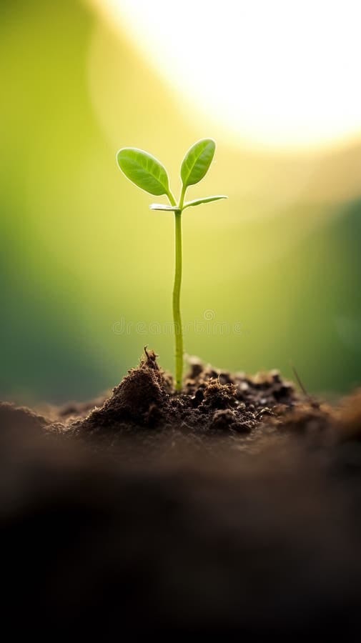 A Small Plant Sprouting from the Ground with a Bright Sun in Front of ... A Small Plant Sprouting from the Ground with a Bright Sun in Front of ...