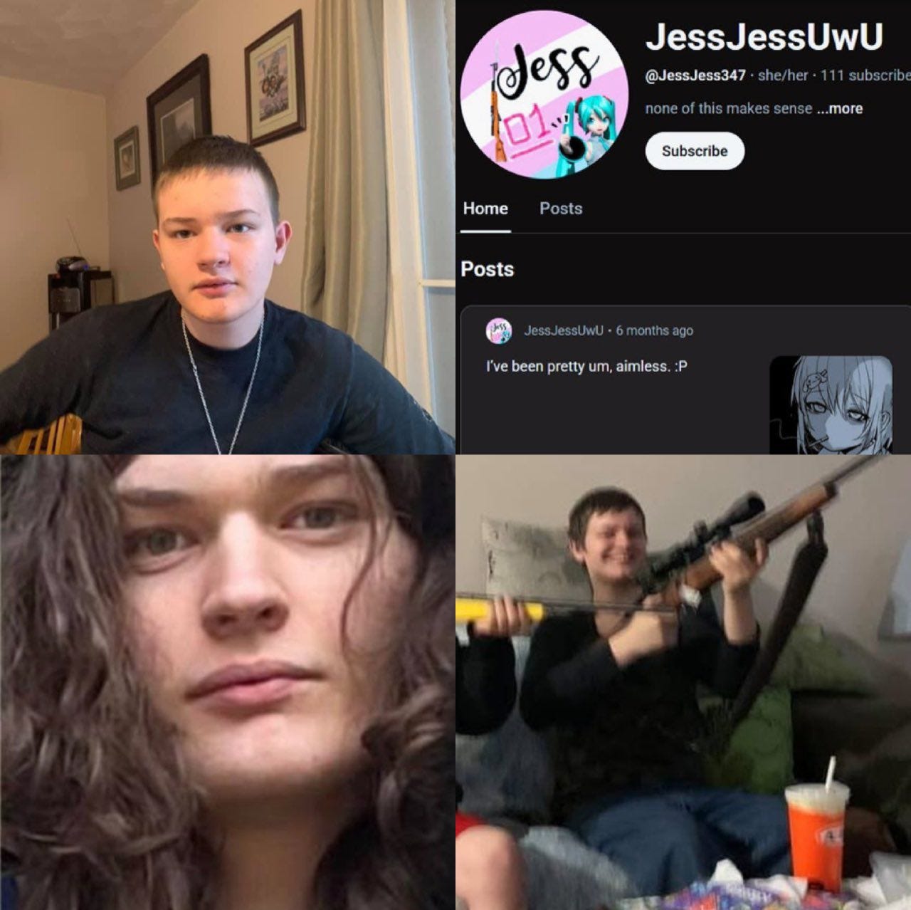 May be an image of text that says 'idess JessJessUwU @JessJess347 she/her. subscrib none.ofthismakessese...more ofthismakessens... more Subscribe Home Posts Posts JessJessUwU-6monthsago 6months 6month JessJessUwU 6 I've been pretty um, air ess. Tvebeen.prettyum,aimless.P P'