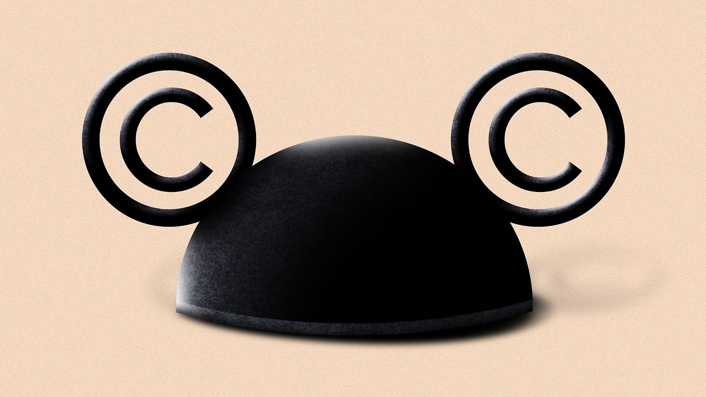 Illustration of a Mickey Mouse hat with the copyright symbol in place of the mouse ears Illustration of a Mickey Mouse hat with the copyright symbol in place of the mouse ears