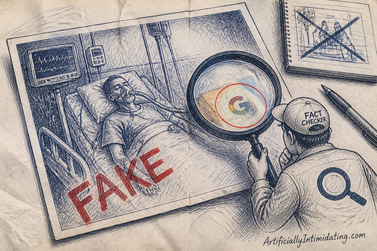 SynthID's invisible watermark outed the fake. Illustration: Artificially Intimidating.
