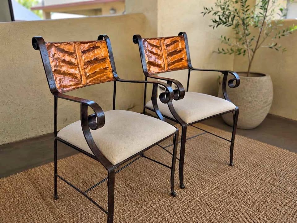 Product photo of Vintage Wrought Iron & Hand-Hammered Copper Chairs – Set of 2